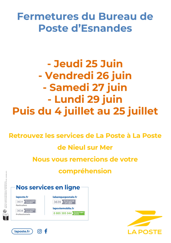 Information concernant le Bureau de Poste d'Esnandes