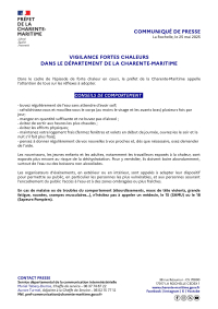VIGILANCE FORTES CHALEURS DANS LE D&Eacute;PARTEMENT DE LA CHARENTE-MARITIME