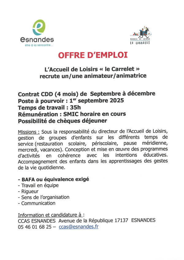 Offre d&#039;emploi animation