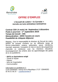 Offre d&#039;emploi animation